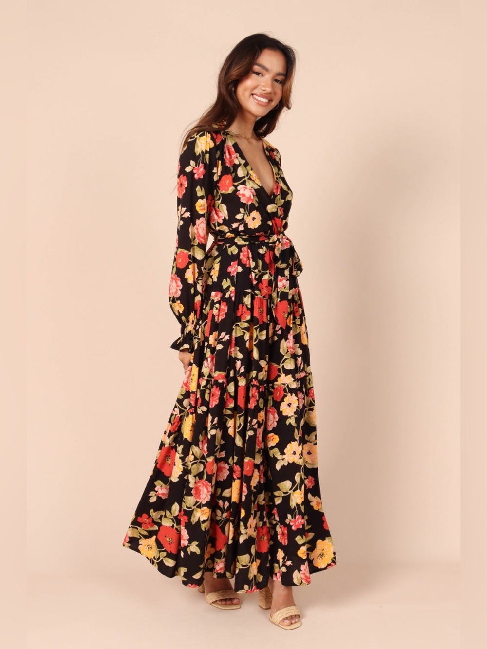 Petal and Pup Black Floral Ruana Maxi Dress 4 - Picture 3 of 16